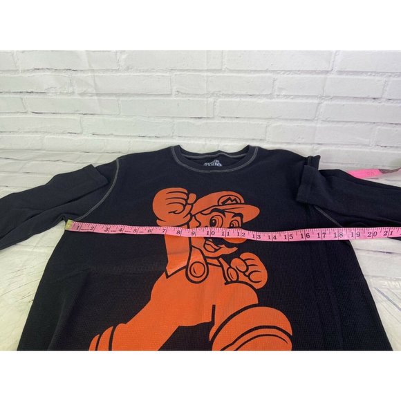Nintendo Super Mario Logo Long Sleeve Knit Graphic Tee Black T-Shirt Mens Size M - Picture 5 of 7